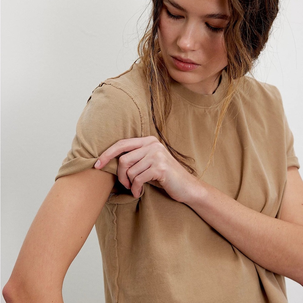We The Free Beige Short Sleeve Top